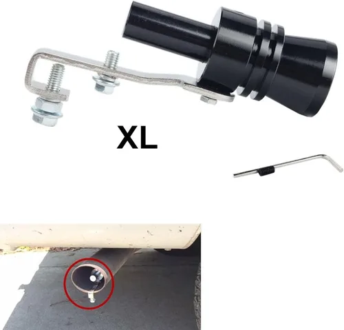 Vista 2 de DEWHEL Silenciador universal de aluminio para tubo de escape con sonido turbo, silbato, válvula de descarga BOV, punta simulador Whistler (XL-Negro)