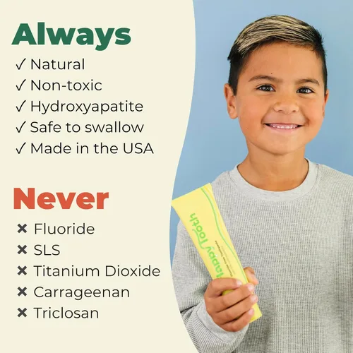 Vista 3 de Happy Tooth Pasta dental de hidroxiapatita, sin flúor, blanqueamiento natural para niños, bebés y adultos, sin SLS, segura para el esmalte