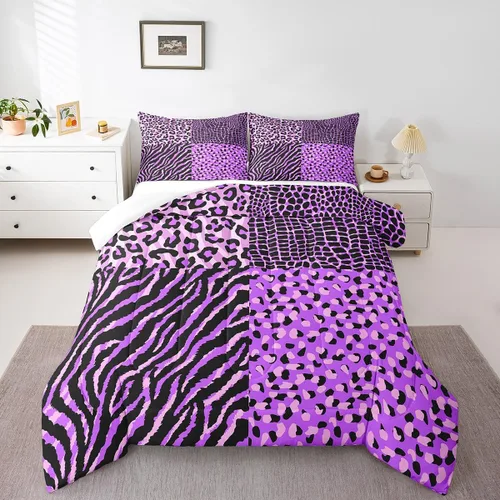 Vista 8 de Juego de ropa de cama individual de piel de cebra, guepardo y leopardo, para niños y adultos, juego de edredón de piel de animales salvajes