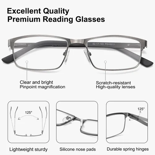 Vista 3 de EYECEDAR Paquete de 5 lentes de lectura para hombre, marcos de metal ultrafinos, bisagras de resorte, lectores para hombres 1.0