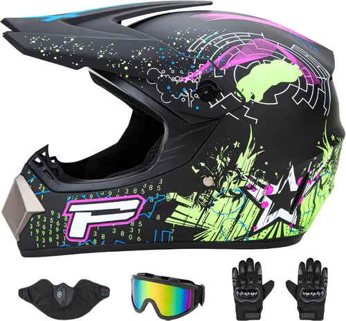 Vista 14 de CARTMAN Casco para adultos de bicicleta de tierra, casco de motocicleta de cara completa aprobado por el DOT, mate negro y amarillo para motocross