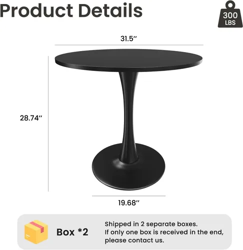 Vista 2 de Farini Mesa de comedor redonda pequeña para 2-4 personas, mesa de madera de 31.5 pulgadas con base de metal, mesa compacta de cocina y desayuno