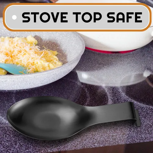Vista 6 de Nuanchu 6 piezas de acero inoxidable soporte para cucharas y espátulas para estufa, mango para cucharón, soporte para cucharas para encimera Negro