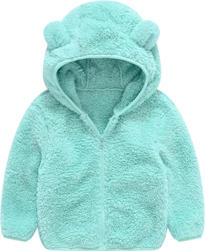 Vista 26 de Chaqueta con capucha de forro polar con cremallera para niñas y niños pequeños, abrigo de osito cálido de invierno Negro