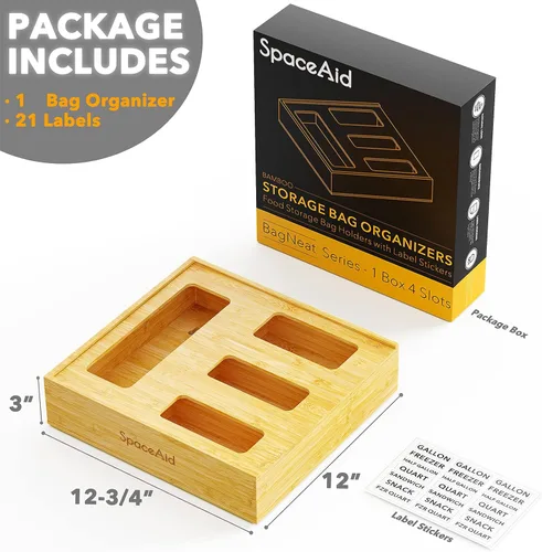 Vista 4 de SpaceAid Organizador de almacenamiento de bolsas (1 caja con 4 ranuras), divisores de cajones de bambú SpaceAid con insertos