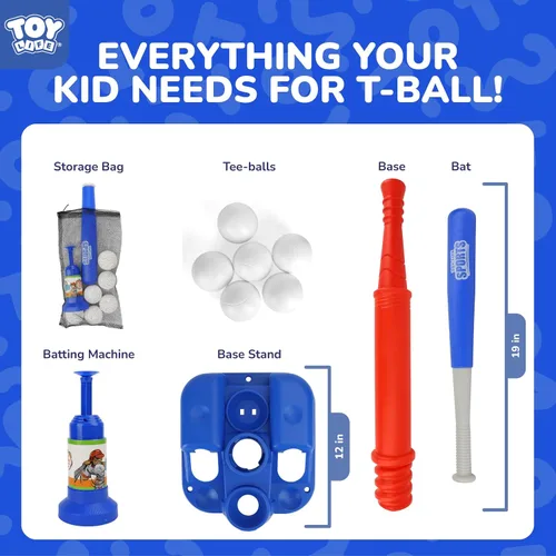 Vista 2 de Set de T-Ball de TOY Life para niños pequeños de 1-3 y 3-5 años, juego de bateo con bate ajustables, bat de béisbol - Set de béisbol para niños