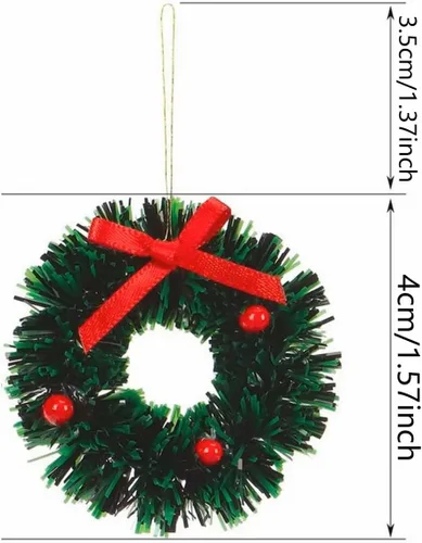 Vista 4 de 12 mini coronas navideñas de 1.57 pulgadas para decoraciones navideñas de casa de muñecas de 1/12