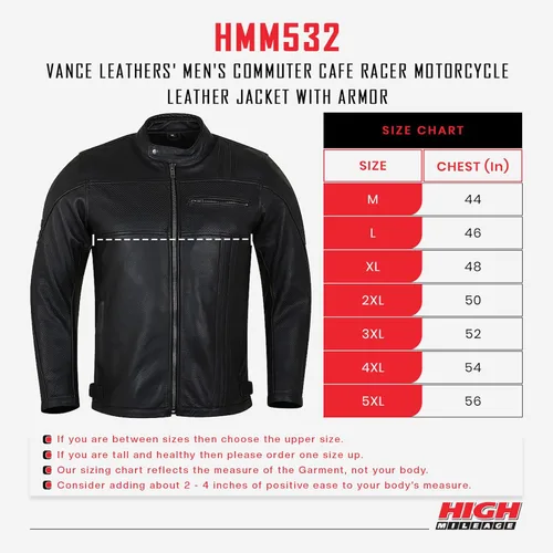 Vista 6 de Vance Leather s' Commuter Cafe Racer - Chaqueta de cuero para motocicleta con armadura para hombre
