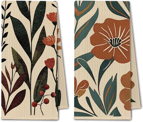 Vista 12 de Toallas de cocina abstractas bohemias, color beige y negro, Groovy 70, estilo botánico, retro, paño de secado para cocina, toallas de mano modernas