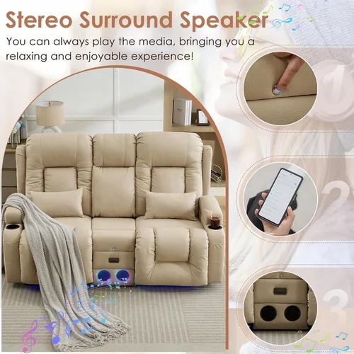 Vista 8 de TUNYI Wall Hugger - Sofá reclinable con consola, sofá biplaza reclinable eléctrico para autocaravana con masaje y Beige