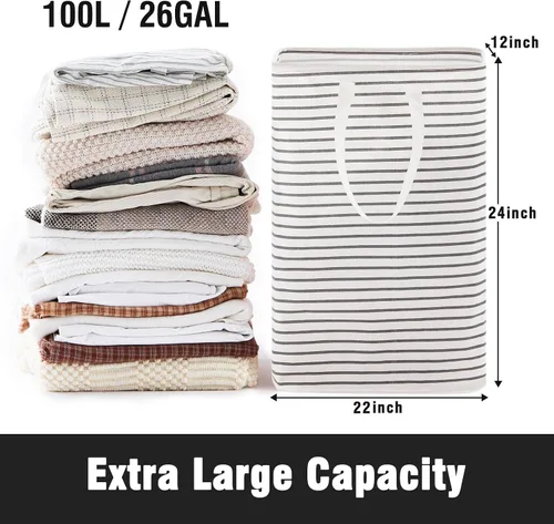 Vista 2 de Cesta de lavandería plegable grande de 100 litros, cesta de ropa independiente con asas largas fáciles de transportar, bolsa de lavado impermeable