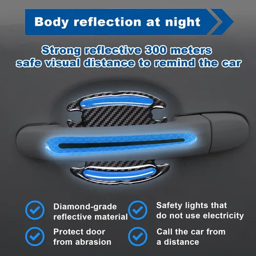 Vista 4 de 8 calcomanías protectoras de arañazos para manija de puerta de automóvil, universal 3D de fibra de carbono para manija de puerta, almohadilla