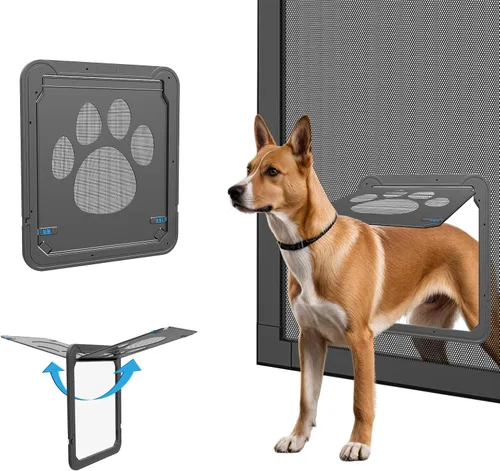 Vista 8 de Puerta mosquitera para puerta mosquitera con cierre automático magnético, pestañas dobles bloqueables, puerta mosquitera para perros, fácil acceso