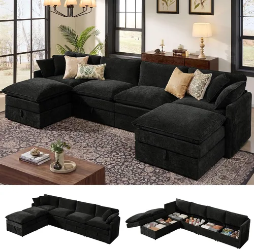 Vista 24 de Ihanherry Sofá modular de 103 pulgadas con almacenamiento, sofá de nube en forma de U con otomanas móviles y 4 almohadas, sofás seccionales