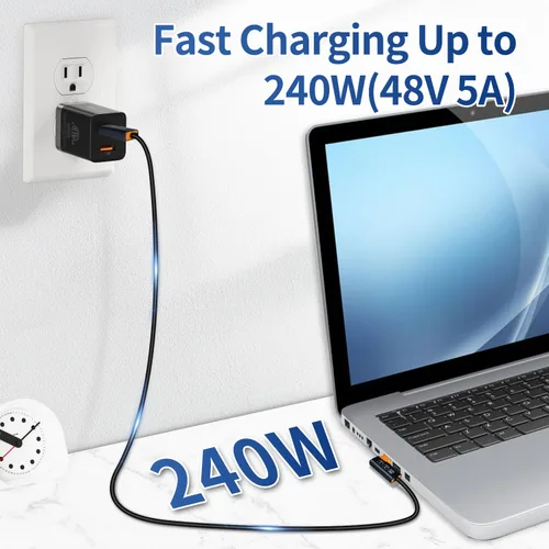 Vista 4 de Cable USB C macho a macho de 1.64 pies, compatible con Thunderbolt 4/3, USB4/3, soporta carga rápida de 240 W (48 V/5 A máximo), transferencia