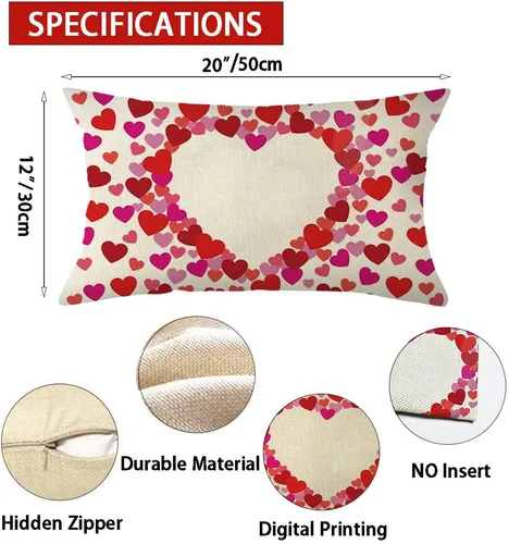 Vista 7 de Ogiselestyle Funda de almohada lumbar de corazón de amor de San Valentín, 12 x 20 pulgadas, decoración de aniversario, boda, para sofá