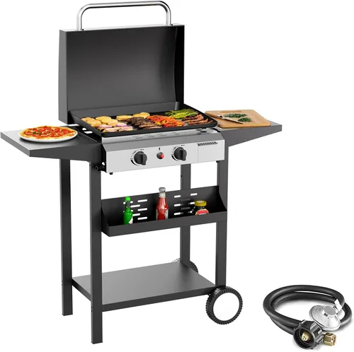 Vista 16 de SKOK Parrilla de gas de 3 quemadores con campana, parrilla de propano para exteriores de 25.6 pulgadas, parrilla de gas portátil con parte superior