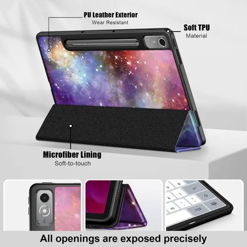 Vista 3 de Funda para Lenovo Tab P12 de 12.7 pulgadas 2023 TB-370FU, carcasa trasera de TPU suave delgada inteligente con cubierta de soporte multiángulo