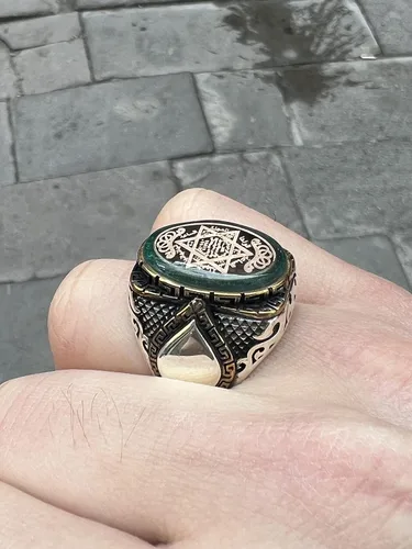 Vista 7 de Anillo de sello de Salomón de plata de Mercan Silver, anillo de estrella de David, anillo de sello de plata de ley, plata 925k