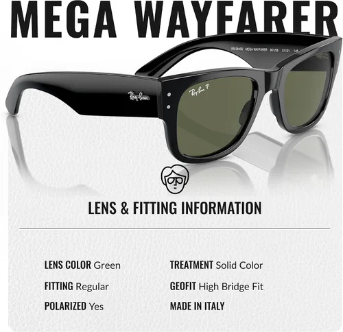 Vista 11 de Ray-Ban RB0840S MEGA WAYFARER Gafas de sol de forma cuadrada con kit oficial de gafas