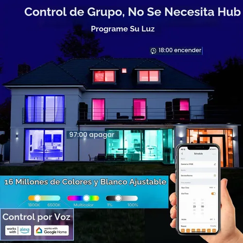 Vista 4 de Bombillas inteligentes, bombilla LED WiFi y Bluetooth que es compatible con Alexa y Google Home, bombilla que cambia de color, bombillas WiFi A19
