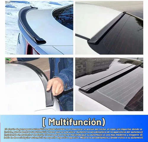 Vista 6 de Kit de alerón de labio de maletero de automóvil, labio trasero de maletero 3D PU o barra de calcomanías de alerón de techo con patrón de fibra