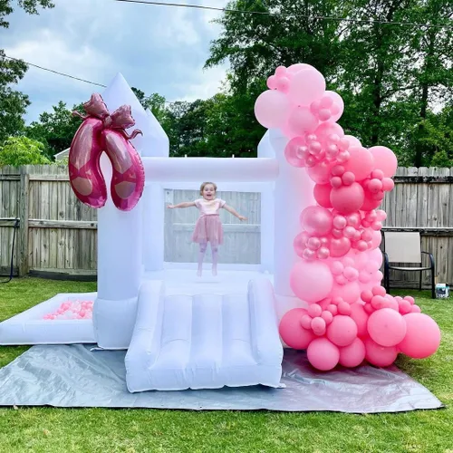 Vista 4 de POYOUNGHU Casa de Rebote Blanca, Casa con Inflador, Inflable para Saltar, Juguete para Niños, Material Extra Grueso Cosido para Mayor Durabilidad
