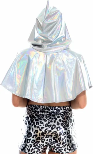 Vista 2 de Women's Metallic Holographic Halloween Shawl Devil Vampire & Witch Cosplay 29 Inch Hooded Short Cape Cloak Costume