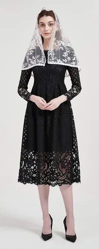 Vista 6 de FANFAN Velos de capilla de encaje de mantilla bordados para mujer Y015