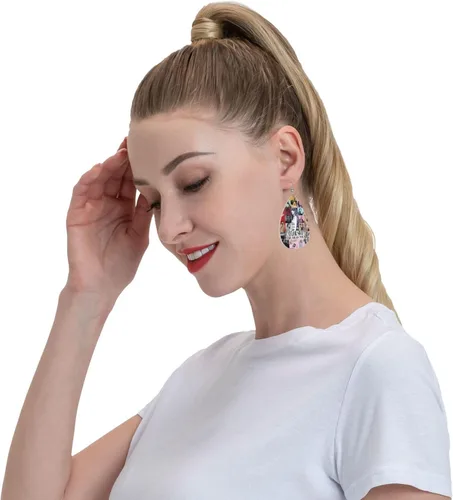 Vista 7 de Taylor - Aretes colgantes de piel para mujer, diseño de lágrima