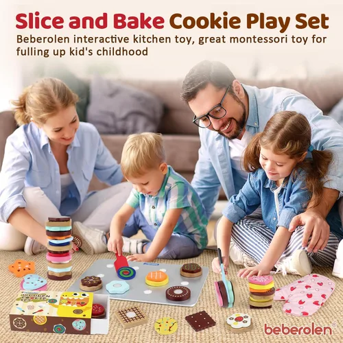 Vista 8 de Juego de Comida de Juguete de Galletas de Madera para Accesorios de Cocina Infantil, Juguetes de Comida para Niños Pequeños de 1-3, Juego
