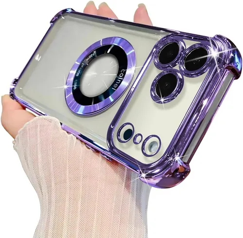 Vista 13 de Funda magnética transparente para iPhone 11, funda de lujo con cuatro esquinas brillantes, protección a prueba de golpes de grado militar