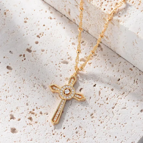Vista 142 de Fettero - Collar con dije de cruz de fe, chapado en oro de 14 K, cadena fina, minimalista, simple, pequeña, para oración, regalo de joyería religiosa