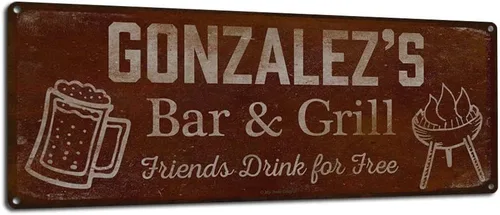 Vista 58 de Adam's Bar and Grill Friends Drink for Free, cartel de aluminio de 5.75 x 15.5 pulgadas, accesorios personalizados para bar y decoración de pared