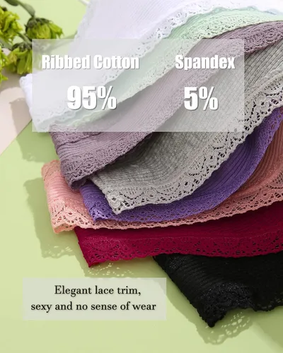 Vista 3 de CUTE BYTE Adjustable G String Thongs for Women Sexy Underwear T-back Cotton Panties with Lace Trim Low Rise Stretchy 6 Pack