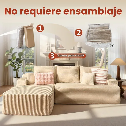 Vista 5 de ovios Sofá seccional Cloud de 96 pulgadas con chaise en forma de L, sofá modular moderno con asiento profundo, sofás tapizados para sala de estar