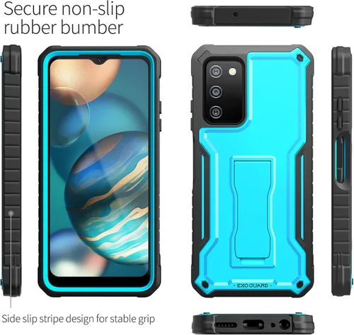 Vista 4 de ExoGuard Funda para Samsung Galaxy A03S 5G, funda de goma resistente a prueba de golpes con protector de pantalla para teléfono Samsung A03S 5G, Azul