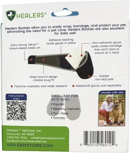 Vista 10 de Healers Botas y vendajes médicos para perros, XS 2 botines, gasa antiadherente incluida, tejido transpirable, suela antideslizante, correa