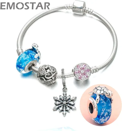 Vista 5 de Los dijes del océano marino se adaptan a la pulsera europea de animales de verano, delfines madresniños, tortuga sobre cuentas de vidrio azul, pez