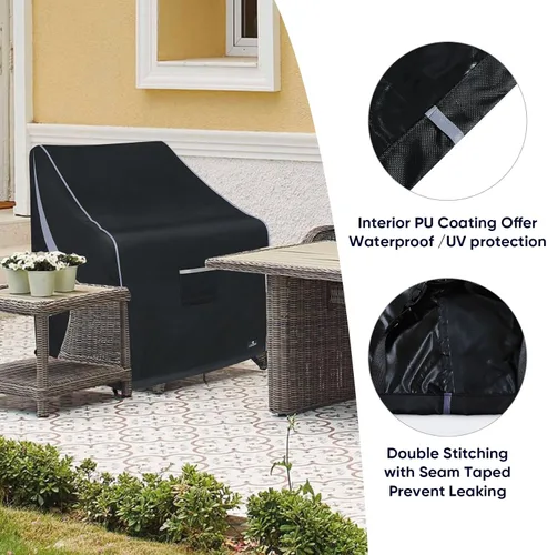 Vista 6 de Funda impermeable resistente para silla de patio, muebles de exterior, funda de asiento profundo, paquete de 2 unidades que se adapta hasta 32.5