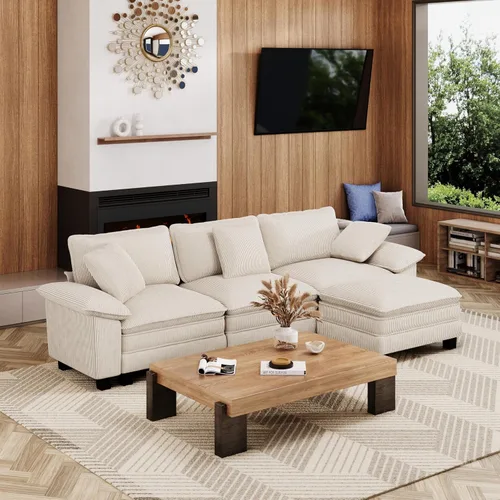 Vista 23 de Sofá seccional en forma de U de 123 pulgadas con cojines tipo nube, juego de sofá modular de asiento profundo con 5 asientos y 2 otomanos, brazos