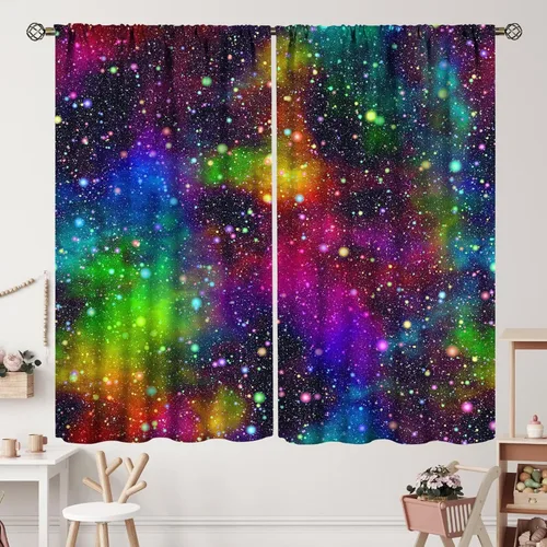 Vista 20 de Cortinas de planeta galaxia, espacio exterior, universo, nebulosa, estrellas, cielo estrellado, con bolsillo para cortinero, para sala de estar