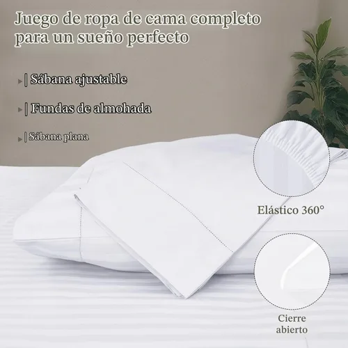 Vista 3 de Threadmill Juego de ropa de cama de algodón de lujo de 500 hilos, tamaño individual, 3 piezas, sábanas blancas de hotel transpirables y suaves a