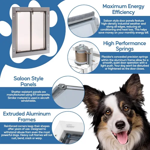 Vista 5 de PlexiDor Performance Pet Doors for Dogs and Cats - Puerta de perro con cerradura y llave - Plata, tamaños grandes Door-mount, lock and key