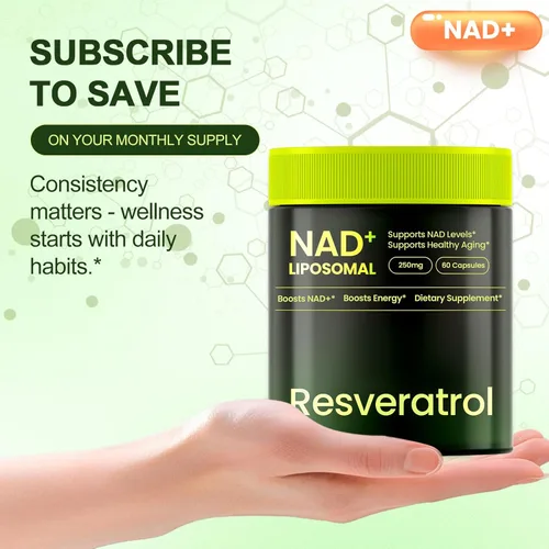 Vista 6 de Suplemento NAD, nicotinamida liposomal ribósido resveratrol 250 mg, alternativa a NMN, suplemento NAD de alta pureza para mujeres y hombres