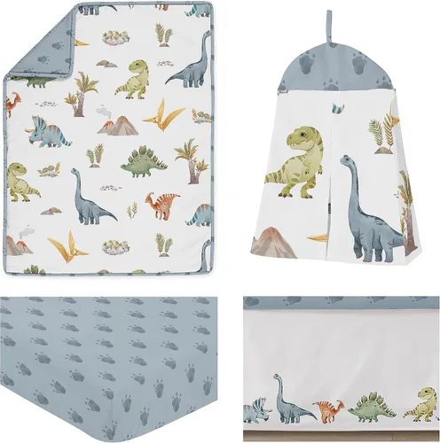 Vista 2 de Sweet Jojo Designs Acuarela dinosaurio dinosaurio bebé niño cuna juego de ropa de cama bebé cuarto manta sábana bajera falda pañal apilador 4p verde