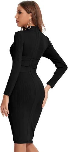 Vista 2 de BEAUKEY Vestido de manga larga HLBandage con correa cruzada acanalada