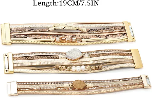 Vista 7 de Suyi Juego de pulsera de piel multicapa de leopardo, pulsera de muñeca para mujeres y niñas