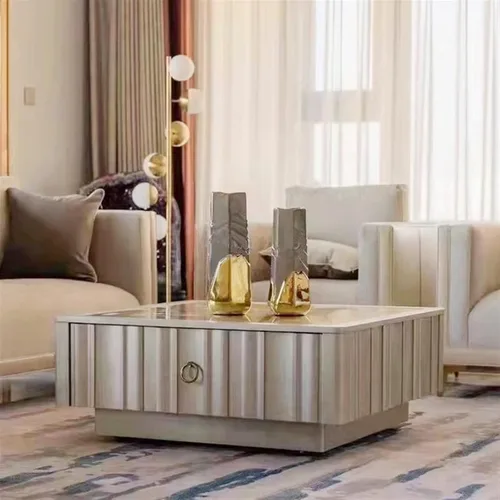 Vista 6 de Mesa de té para sala de estar, mesa de centro cuadrada de mármol, mesa de café retro para el hogar, mesa de centro con cajón de almacenamiento