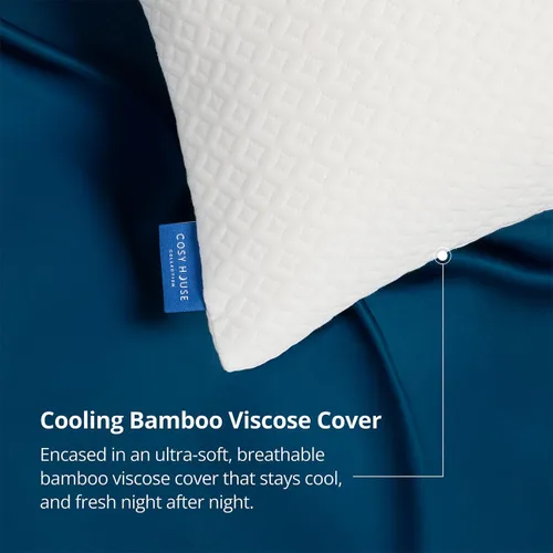 Vista 4 de Cosy House Collection - Almohada de espuma viscoelástica de lujo con rayón derivado de bambú triturado - Relleno ajustable y extraíble - Funda